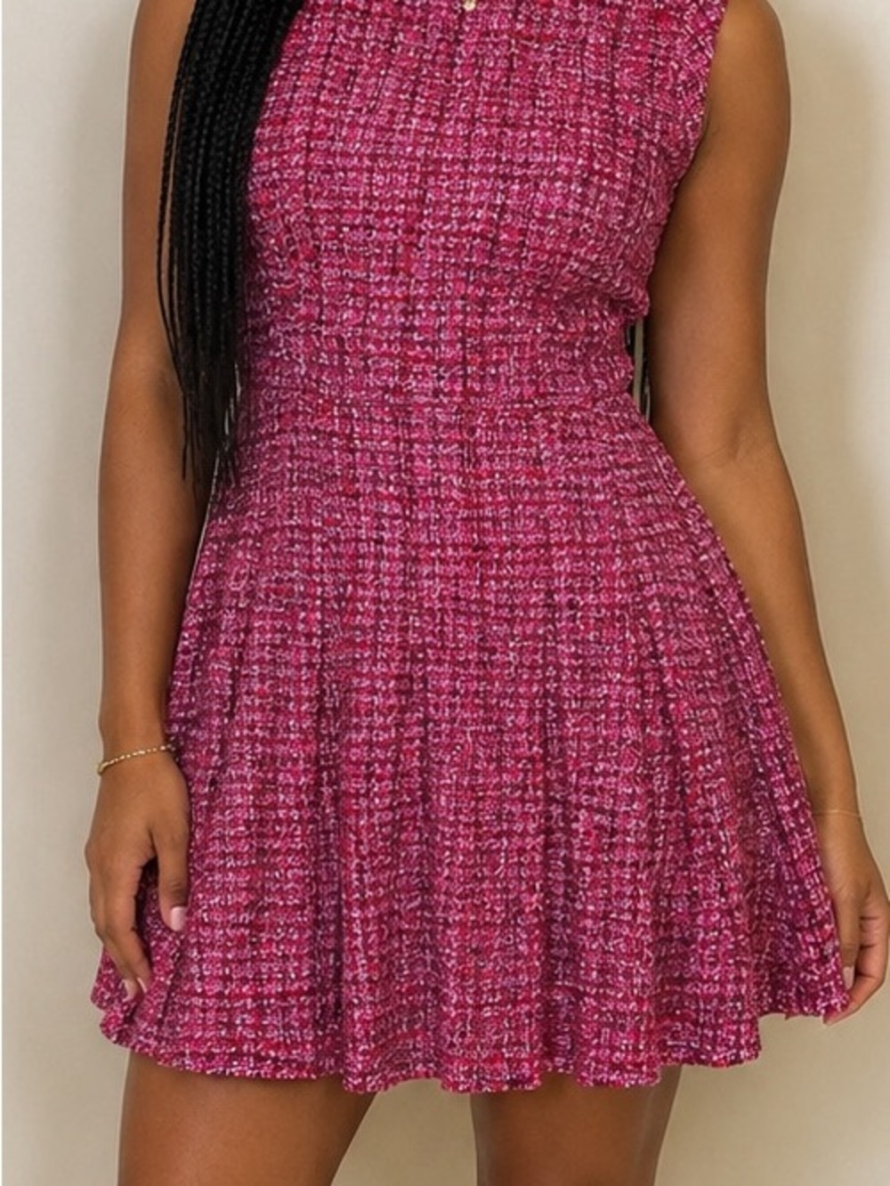 Mango Sleeveless Pink A-line Tweed Dress Size 8